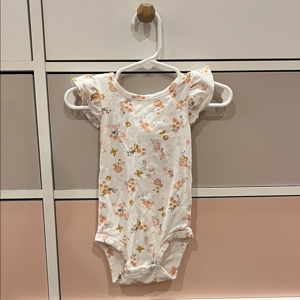 Carter's White One-Piece Bodysuit with Peach Floral Print